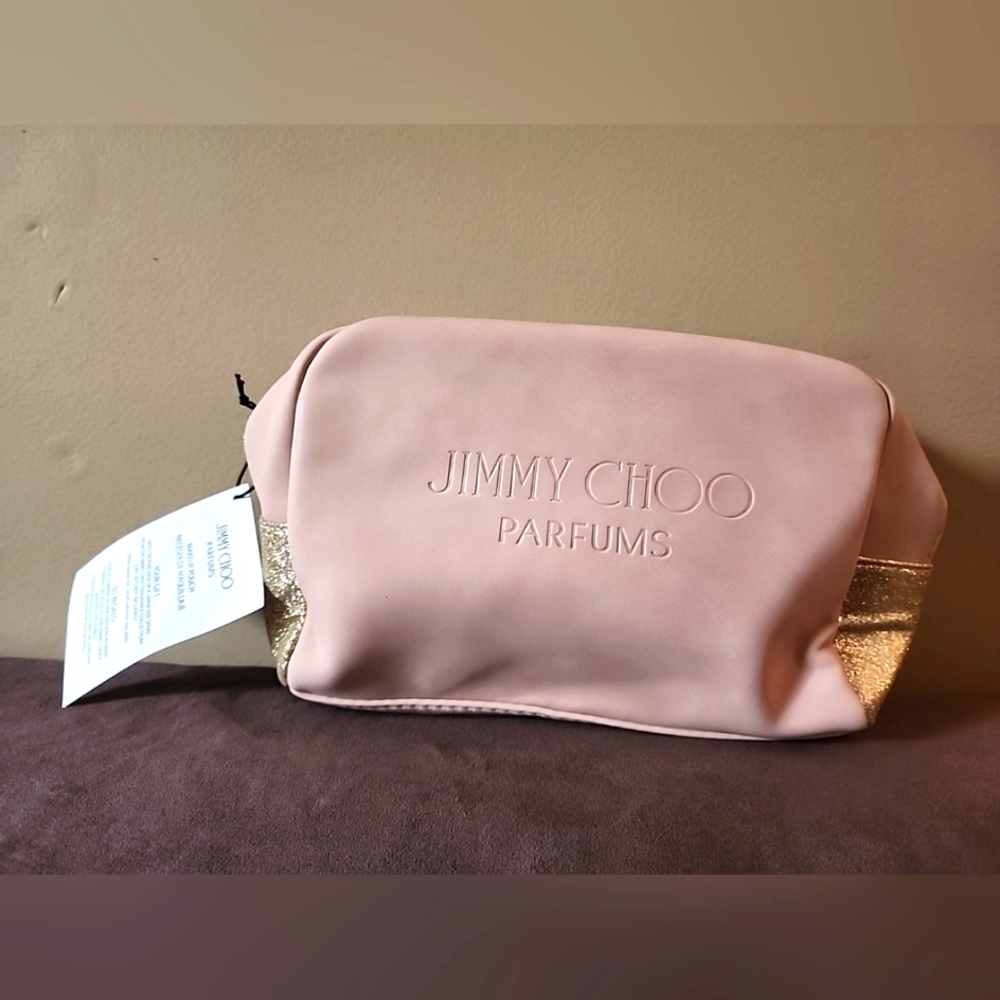 NWT Jimmy Choo Parfums Blush Gold Glitter Cosmetic Pouch